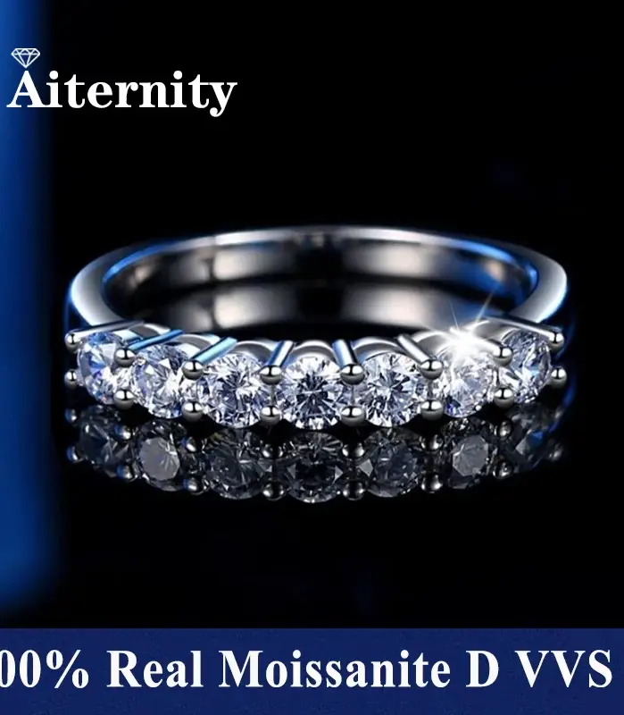 100% pluma probadora de diamantes, anillo de moissanita a juego, banda de diamantes de boda para mujer, anillo de cola única de Plata de Ley 925 1