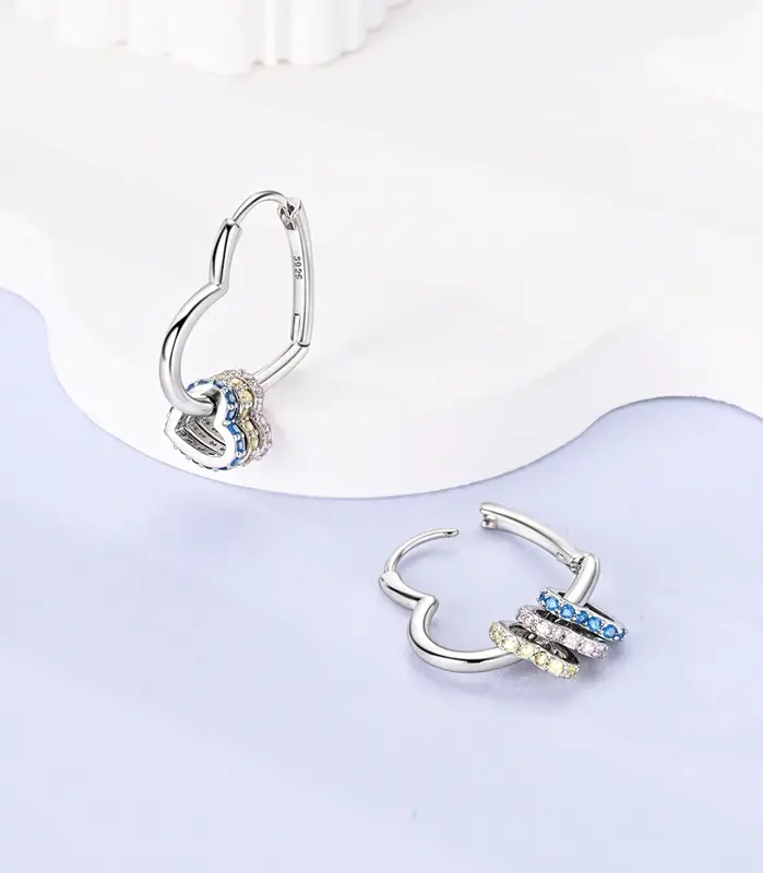 Pendientes de Plata de Ley 925, Pendientes Brillantes en Forma de Corazón, Pendientes de Aro Colgantes para Mujer, Joyería Fina, Regalos para Bodas y Fiestas 2