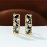 Huitan, nuevos pendientes de aro para mujer con circonita cúbica negra marquesa, pendientes de lujo de Color dorado, joyería para mujer con temperamento de boda 2
