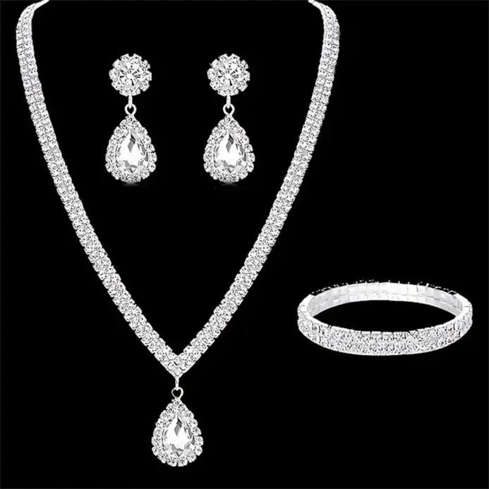 Cadena de garra de cobre para mujer, collar de gota de agua, pendientes, pulsera, conjunto de joyas, regalo de Festival de banquete de boda, moda de temporada de boda 1