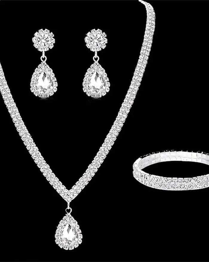 Cadena de garra de cobre para mujer, collar de gota de agua, pendientes, pulsera, conjunto de joyas, regalo de Festival de banquete de boda, moda de temporada de boda 1