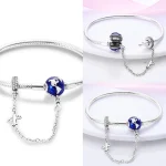 Pulseras de plata 925 originales, trébol de cuatro hojas, mariposa, corazón, pulsera compatible con abalorios DIY, joyería de moda de 17-20CM 5