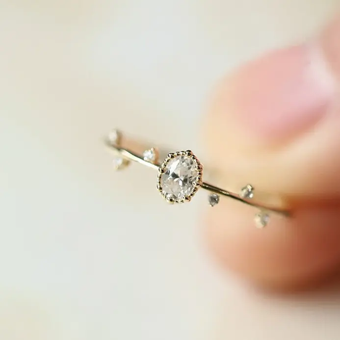 anillos finos delicados para mujer, anillos de boda de circonia cúbica de cristal con incrustaciones de Color dorado, joyería exquisita para mujer, venta al por mayor 1