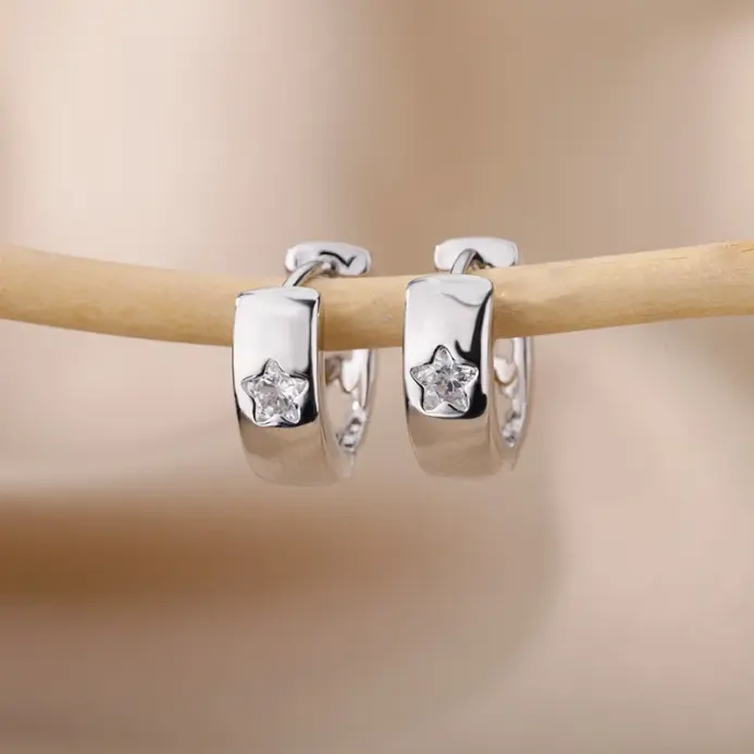 Pendientes de aro de estrella de circón para mujer, aretes redondos de acero inoxidable de Color dorado, joyería de boda de tendencia 2023 2
