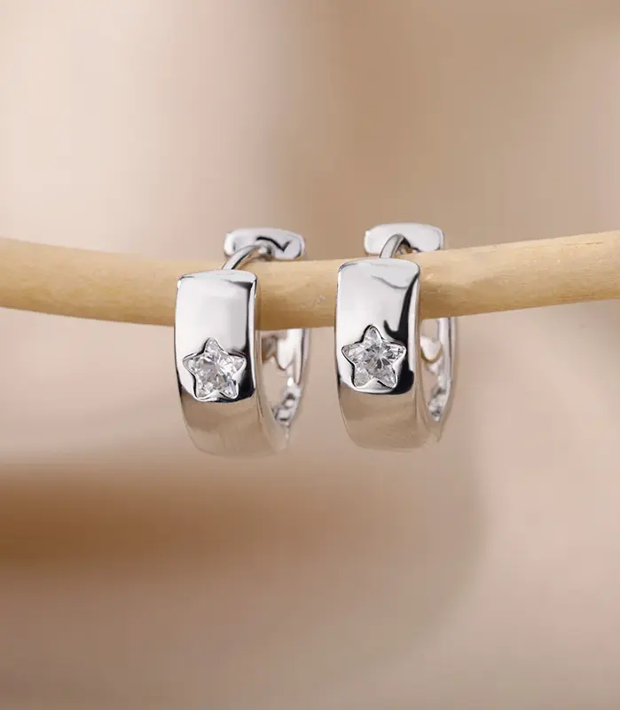 Pendientes de aro de estrella de circón para mujer, aretes redondos de acero inoxidable de Color dorado, joyería de boda de tendencia 2023 2