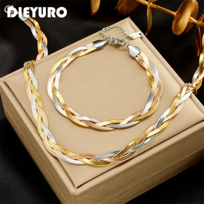 ollar de cadena de serpiente cruzada 3 en 1 para mujer y niña, pulseras de acero inoxidable 316L, conjunto de joyería impermeable a la moda, nuevo 1