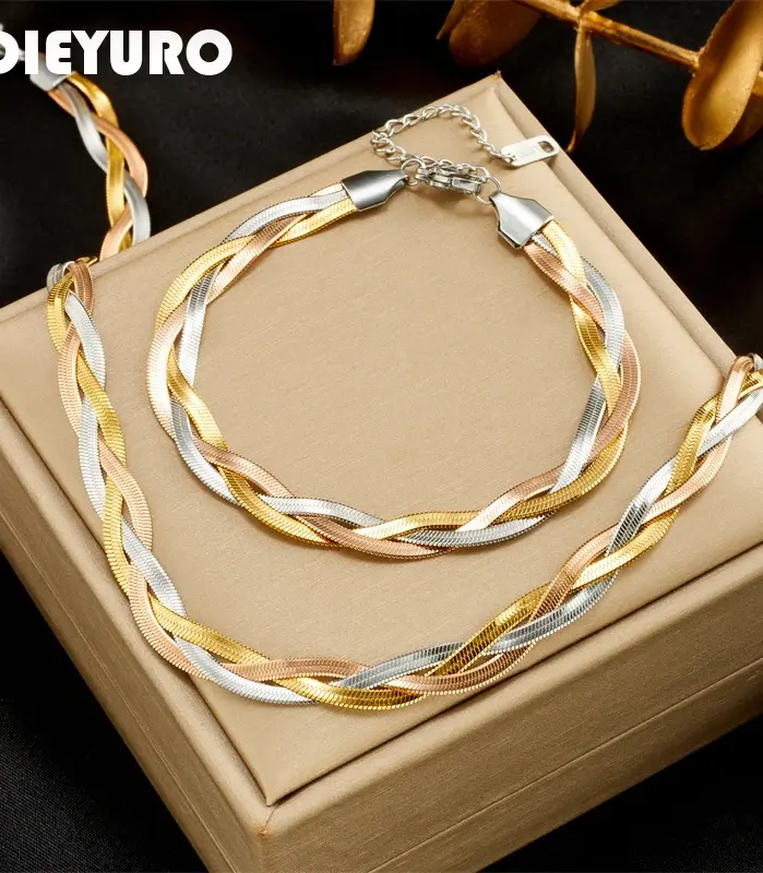 ollar de cadena de serpiente cruzada 3 en 1 para mujer y niña, pulseras de acero inoxidable 316L, conjunto de joyería impermeable a la moda, nuevo 1