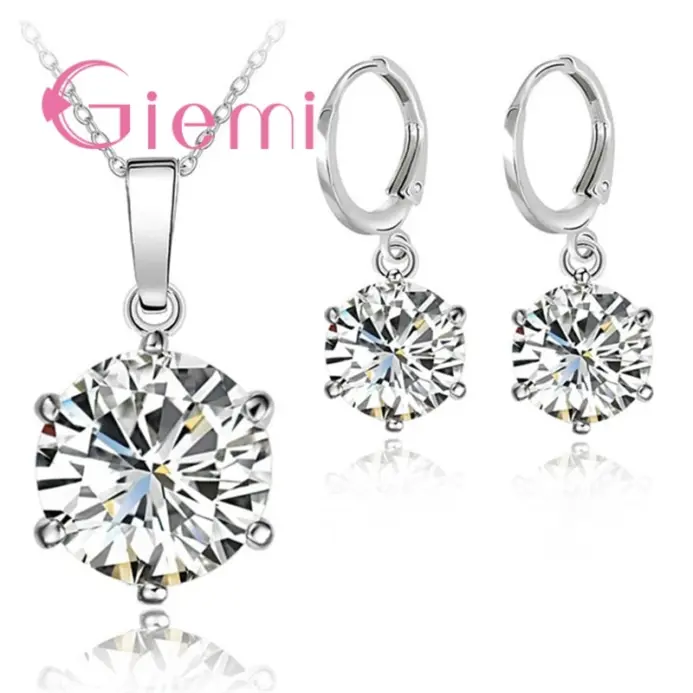 Collar de plata de ley 925 más barato para mujer, regalo de vacaciones, joyería de boda, colgante de circón cúbico de 6 garras, compromiso 2
