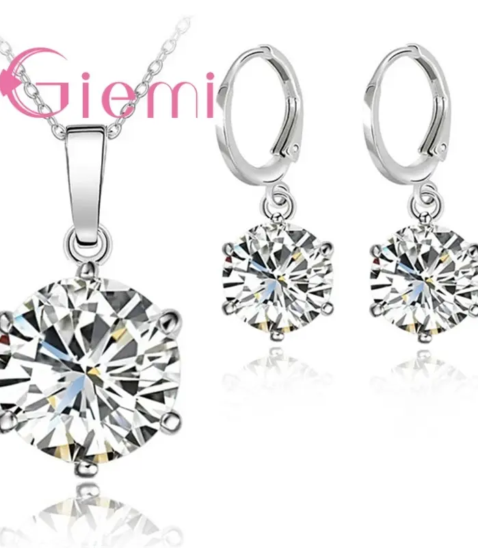 Collar de plata de ley 925 más barato para mujer, regalo de vacaciones, joyería de boda, colgante de circón cúbico de 6 garras, compromiso 2