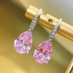 Huitan-pendientes colgantes de circonia cúbica para mujer, color rosa pera/amarillo, Color plateado, compromiso de boda de lujo, joyería 1