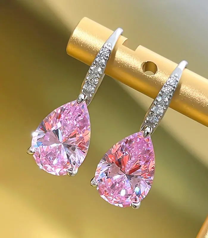 Huitan-pendientes colgantes de circonia cúbica para mujer, color rosa pera/amarillo, Color plateado, compromiso de boda de lujo, joyería 1