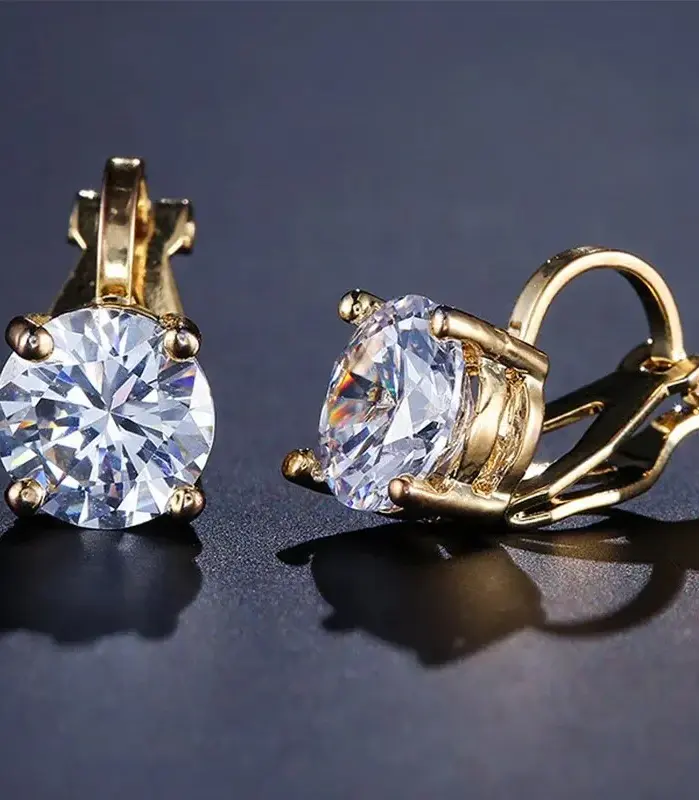 Pendientes de Clip de cobre de circonita cúbica redonda para mujer, Color dorado, cristal, Metal, fiesta, boda, joyería diaria, moda 1