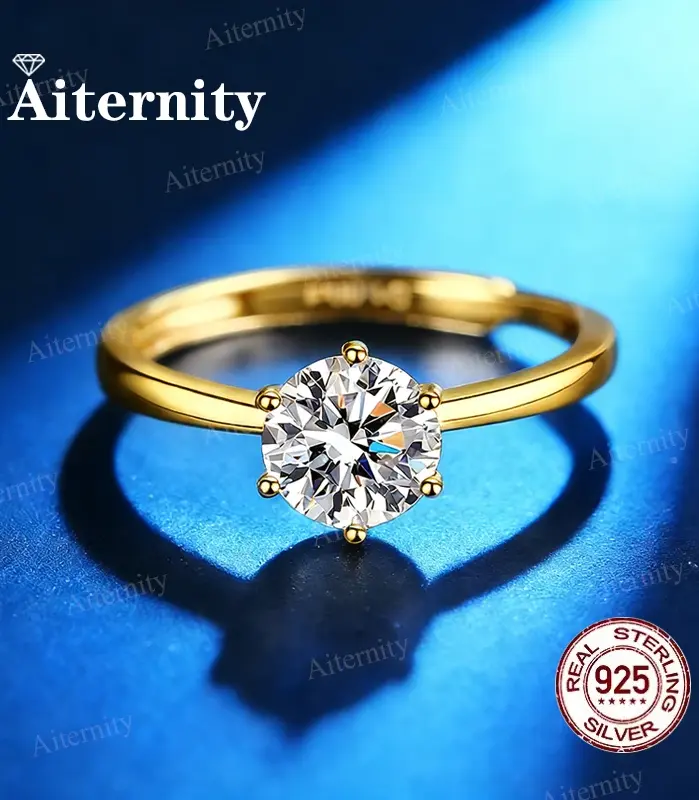 Anillo Clásico de Seis Garras de Plata 925 con Moissanita de 1.0 Quilates y Circonita, Joyería de Boda para Mujer, Anillo de Moda para Fiesta de Alta Calidad 1
