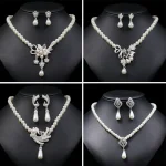 Conjunto de joyería nupcial con perlas de imitación para mujer, collar de gota Floral, pendientes, conjuntos de joyería de boda, elegante 1 Conjunto de joyería nupcial con perlas de imitación para mujer, collar de gota Floral, pendientes, conjuntos de joyería de boda, elegante 1