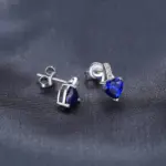 JewelryPalace-pendientes de plata de primera ley y zafiro azul para mujer, aretes pequeños, plata esterlina 925, corazón de amor, 2,1 quilates, regalo de aniversario 2