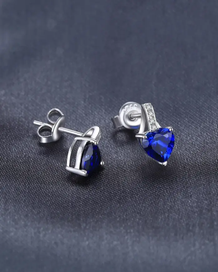 JewelryPalace-pendientes de plata de primera ley y zafiro azul para mujer, aretes pequeños, plata esterlina 925, corazón de amor, 2,1 quilates, regalo de aniversario 2