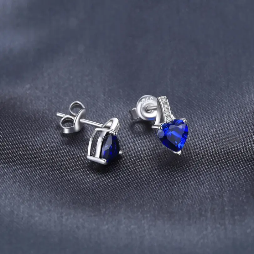 JewelryPalace-pendientes de plata de primera ley y zafiro azul para mujer, aretes pequeños, plata esterlina 925, corazón de amor, 2,1 quilates, regalo de aniversario 2