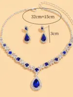 Juego de 3 piezas de collar de gota de cristal para mujer con pendientes para accesorios de vestido de noche de boda 6