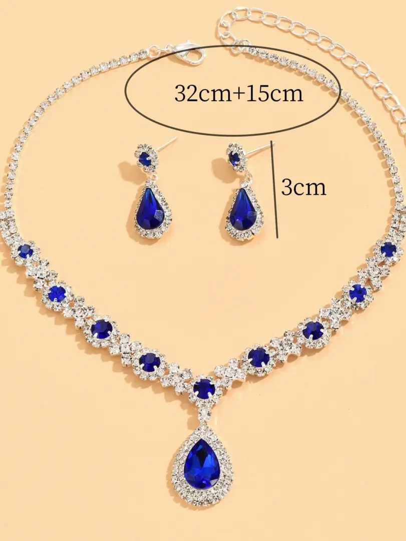 Juego de 3 piezas de collar de gota de cristal para mujer con pendientes para accesorios de vestido de noche de boda 6
