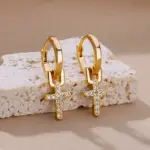 Pendientes de gota de Cruz de circón para mujer, pendientes de acero inoxidable de Color dorado 2023, joyería de lujo con hebilla para oreja, regalos de boda 4