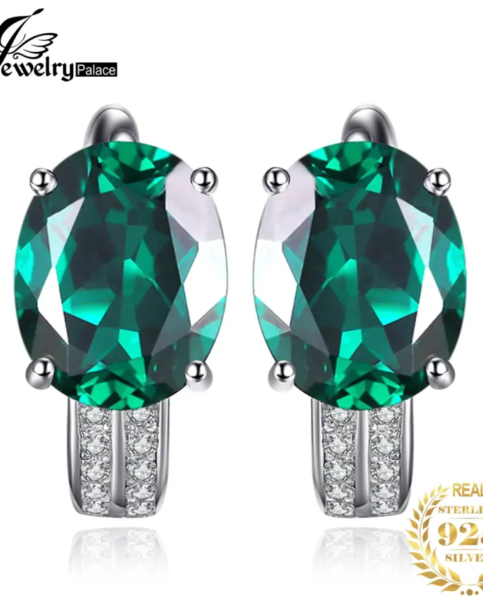 JewelryPalace, pendientes de aro con Clip de Plata de Ley 925 con Esmeralda creada en verde de 3,4 quilates para mujer, regalo de compromiso, joyería fina de moda 1
