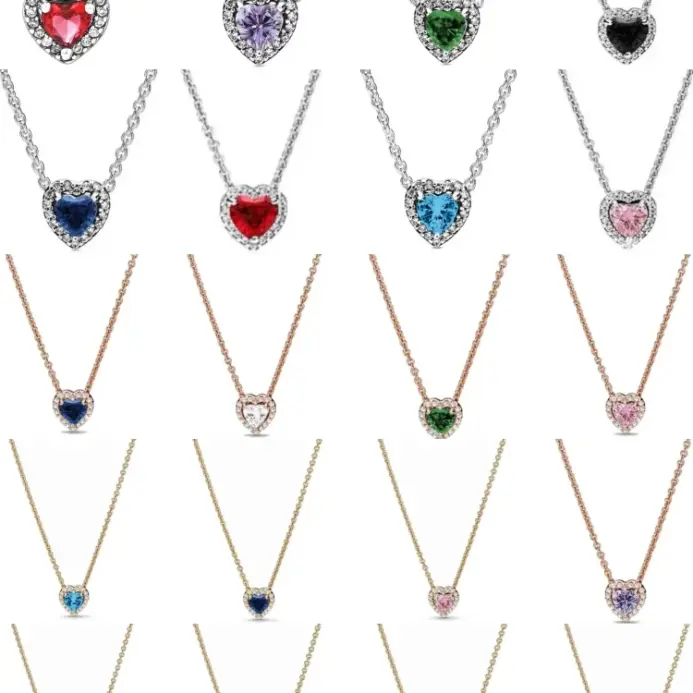 Nuevo collar europeo de plata 925, rojo, rosa, verde en forma de corazón, adecuado para festivales de mujeres, exquisitos regalos de joyería 2