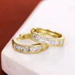 Pendientes circulares redondos de acero inoxidable chapados en Color dorado para Mujer, Pendientes de aro de circonia cúbica a la moda, Pendientes de joyería para Mujer 5