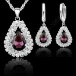 Gran oferta, conjunto de joyería nupcial, Plata de Ley 925, Color cristal austriaco, collares de gota de agua, pendientes de aro, fiesta de compromiso para mujer 4