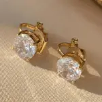 Pendientes de Clip de cobre de circonita cúbica redonda para mujer, Color dorado, cristal, Metal, fiesta, boda, joyería diaria, moda 3