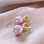 pendientes de perlas de imitación de color rosa/blanco para mujer, aretes de perlas de imitación de lujo, Color dorado, joyería 4