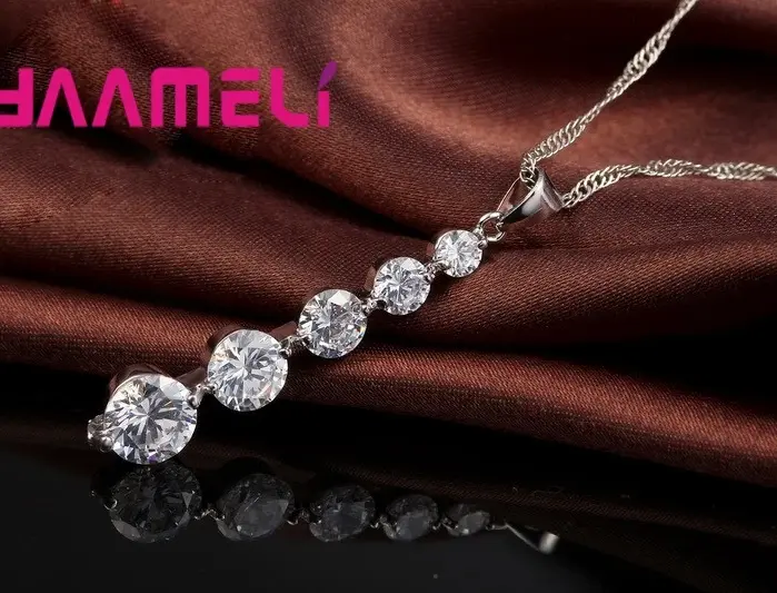 Conjunto de collares y pendientes largos para mujer, joyería de boda, conjuntos de joyería de boda de cristal de Color Plata de Ley 925 2
