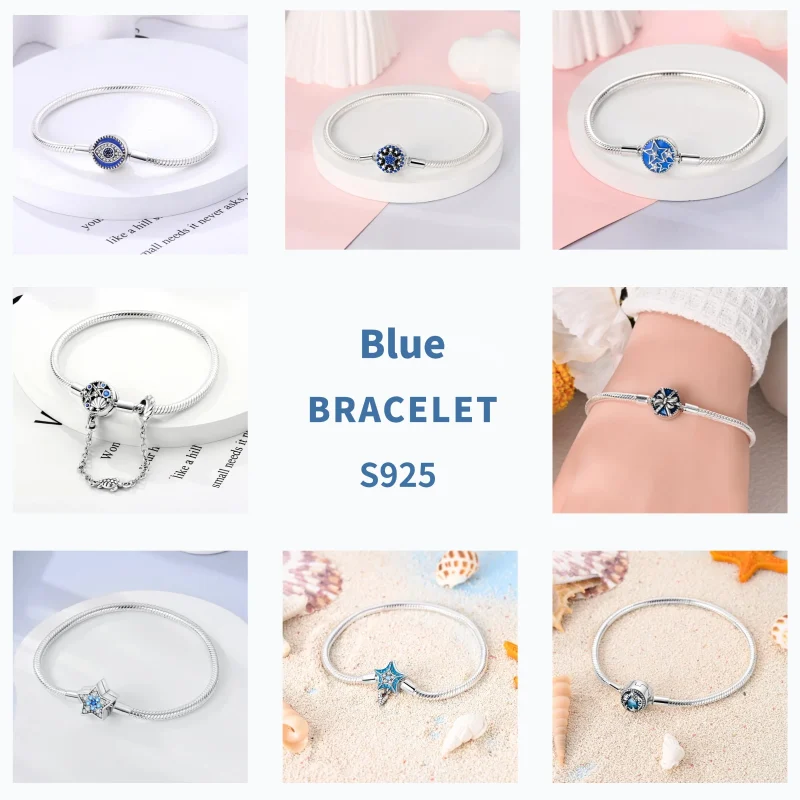 Pulsera de plata 925, pulseras originales, circonita colorida, corazón, flor, gato, cadena de serpiente para dijes DIY, regalos de joyería de lujo de 17-20CM 6