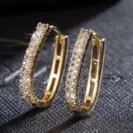 Huitan-pendientes de aro de circonia cúbica pavimentados de lujo para mujer, aretes simples y elegantes para mujer, joyería de moda para uso diario para fiesta de boda 1