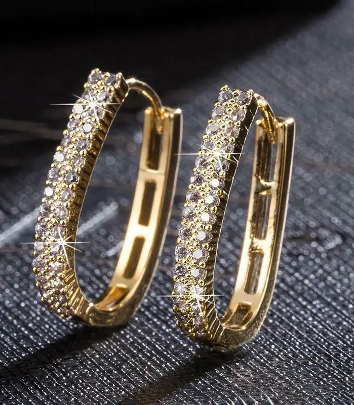 Huitan-pendientes de aro de circonia cúbica pavimentados de lujo para mujer, aretes simples y elegantes para mujer, joyería de moda para uso diario para fiesta de boda 1