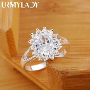 Marcas populares, anillos de diamantes de moissanita con flor de cristal de Plata de Ley 925 para mujer, regalos de fiesta de boda a la moda, joyería 1
