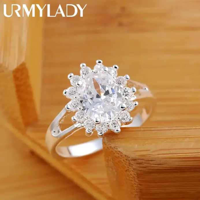 Marcas populares, anillos de diamantes de moissanita con flor de cristal de Plata de Ley 925 para mujer, regalos de fiesta de boda a la moda, joyería 1