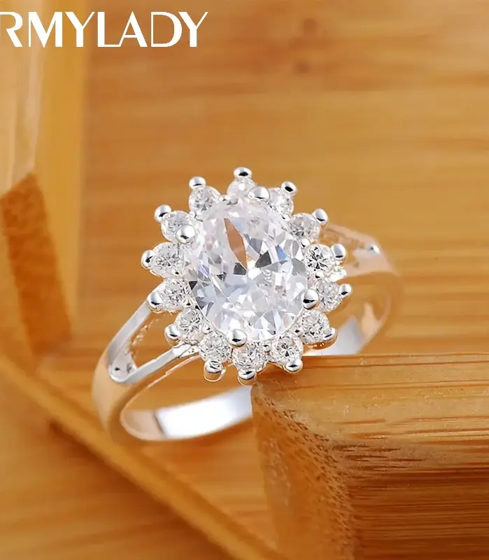 Marcas populares, anillos de diamantes de moissanita con flor de cristal de Plata de Ley 925 para mujer, regalos de fiesta de boda a la moda, joyería 1