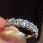 anillos de circonia cúbica de cristal cuadrado para mujer, accesorios de banda de boda de lujo, joyería femenina de eternidad 4