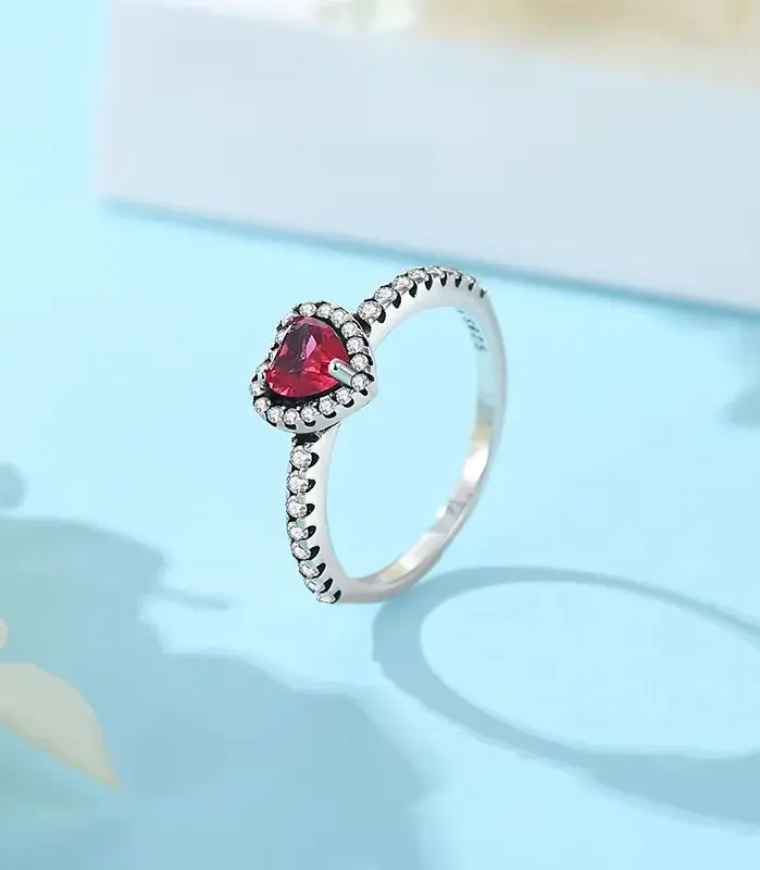 Gran oferta, Plata de Ley 925, rojo, rosa, azul, verde, corazón, piedra, copo de nieve, Margarita, anillo, baratijas, anillos, joyería de moda para boda para mujer 3