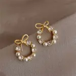 Pendientes de guirnalda de lazo simples, pendientes de perlas de cristal acrílico para mujer, joyería de fiesta a la moda, accesorios, regalos 1
