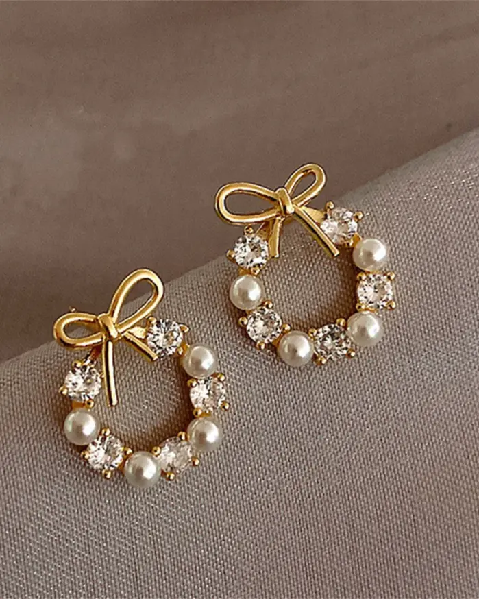 Pendientes de guirnalda de lazo simples, pendientes de perlas de cristal acrílico para mujer, joyería de fiesta a la moda, accesorios, regalos 1