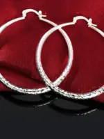 Pendientes de aro de Plata de Ley 925 para mujer, aretes circulares de 5CM, joyería bonita a la moda para fiesta de boda, regalos de vacaciones 4