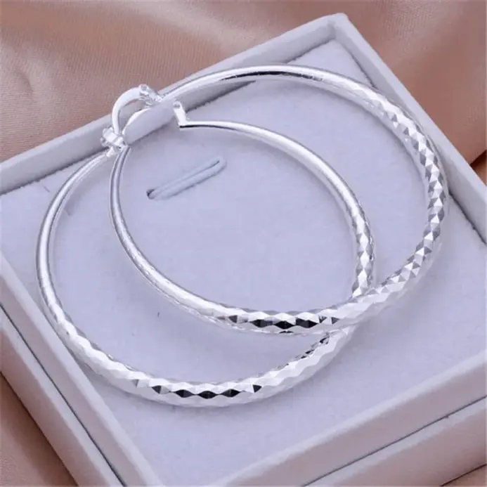 Pendientes de aro de Plata de Ley 925 para mujer, aretes circulares de 5CM, joyería bonita a la moda para fiesta de boda, regalos de vacaciones 1