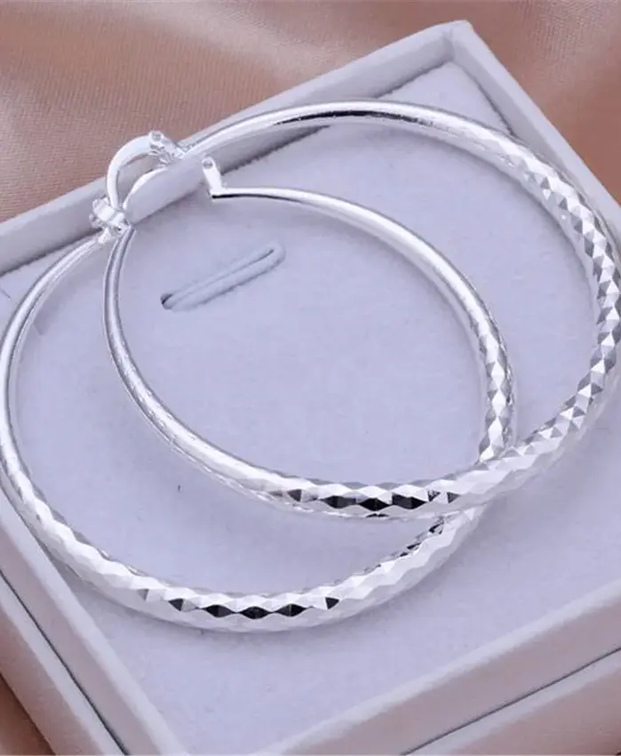 Pendientes de aro de Plata de Ley 925 para mujer, aretes circulares de 5CM, joyería bonita a la moda para fiesta de boda, regalos de vacaciones 1