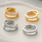 Pendientes de aro de circonio de doble capa de acero inoxidable para mujeres y niñas, pendientes Punk elegantes, estilo de tuerca, regalos de joyería de moda para fiesta 5