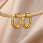 Pendientes de aro cuadrados con circonita brillante para mujer, aretes de acero inoxidable de Color dorado, joyería de Navidad de lujo, aretes de boda 5