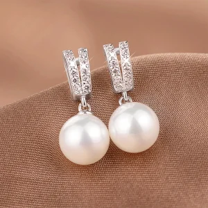 nueva moda, pendientes colgantes de perlas de imitación para mujer, accesorios de compromiso de boda a la moda, pendientes simples y elegantes para niñas 1