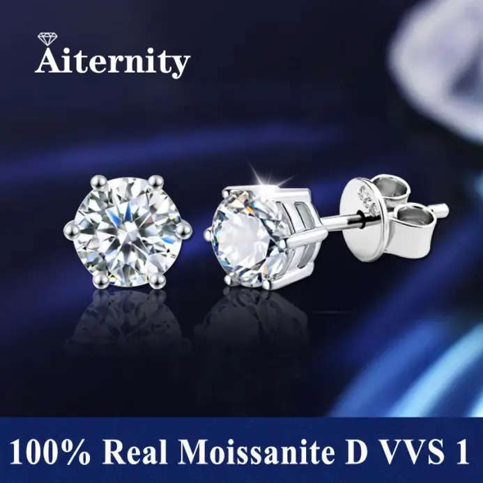 Promoción 100% Plata de Ley D VVS1 Pass Diamond Tester Pen Moissanite Stud pendientes para mujeres 2 certificados GRA Moissanite 1