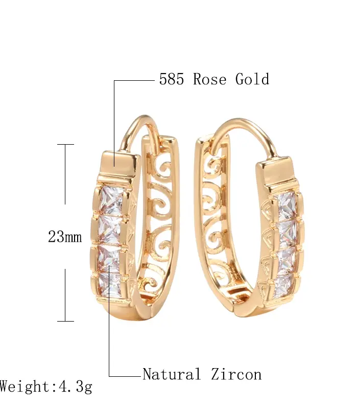 Kinel nueva moda pendientes de aro de circón Natural para mujer 585 Color oro rosa flor hueca joyería fina para fiesta y boda 2