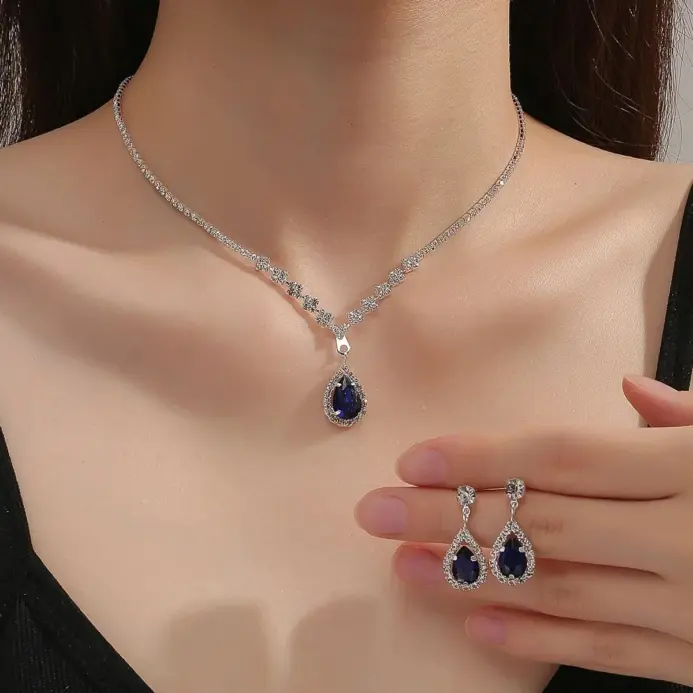 Conjunto de collar y pendientes de gota a la moda para mujer, temporada de boda, accesorios para fiesta y banquete, 4055 2